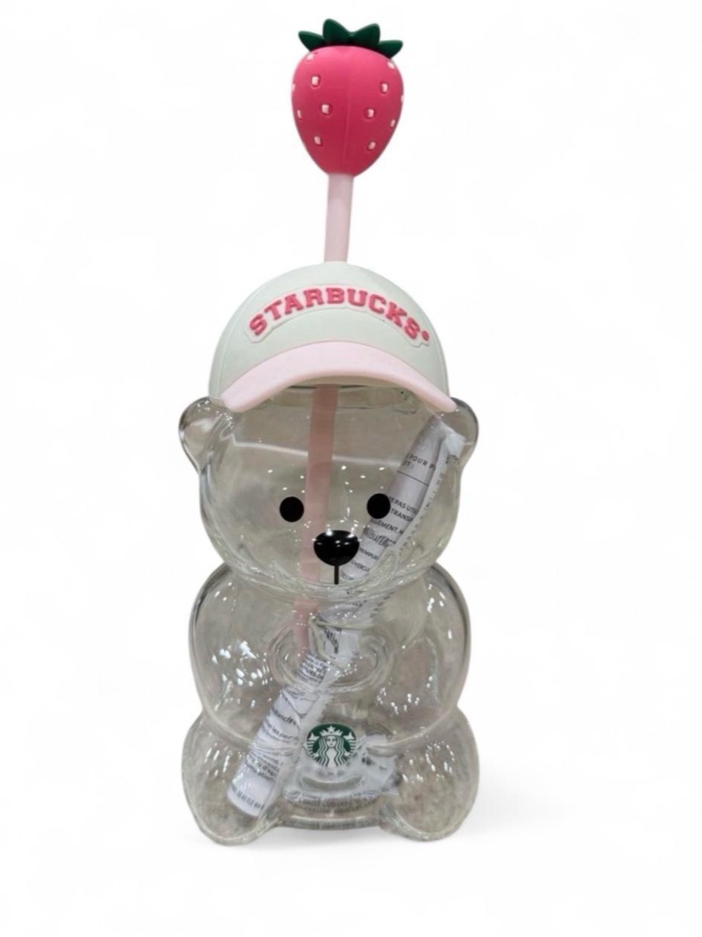 2026 Authentic Starbucks Bearista Bear Glass Pink Drink Strawberry Cup New w box
